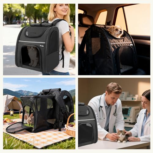 Zavothy Cat Backpack Carrier – Expandable Airline Approved Pet Travel Bag for Cats & Small Dogs, Breathable Mesh Pet Carrier Backpack with Padded Base (Black) - color: Black