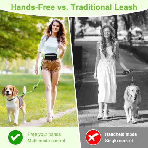 Hands Free Dog Leash with Zipper Pouch, Dual Padded Handles, Shock Absorbing Bungee Leash for Small Medium Large Dogs, Ideal for Walking Jogging Running Hiking (Green) - color: Green