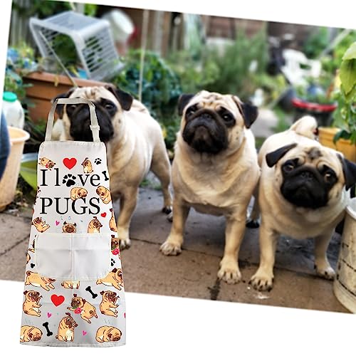 MBMSO Pug Dog Aprons Pug Lovers Gifts Pug Kitchen Apron with Pockets I Love Pugs Apron Waterproof Gifts for Pug Owner Mom