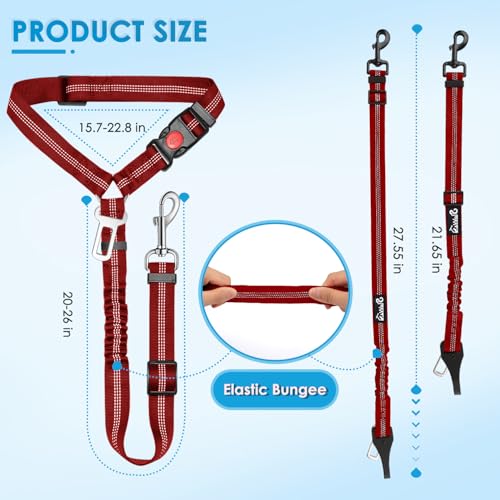 Lukovee Dog Seatbelt Leash for Cars, 2 Pack Pet Safety Seat Belt with Adjustable Buckle & Reflective Bungee, Connect Dog Harness in Vehicle Dogs Restraint Travel Daily Use (Red) - color: Red