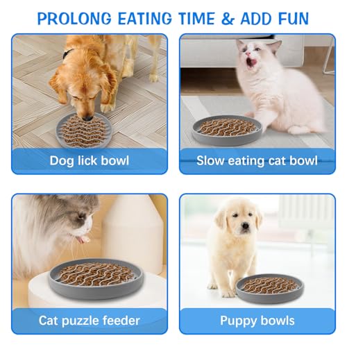 Fhiny Slow Feeder Dog Bowl, Silicone Dog Puzzle Bowl Slow Feeder Puppy Bowls Slow Eating Modern Lick Mat Design Dishwasher Microwave Fit for Fast Eaters, All Small Medium Dogs Puppy Doggy (Grey) - color: Grey