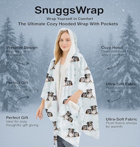 E&S Pets Sherpa Wearable Blanket Hoodie for Women – Soft Fleece Snuggs Wrap – 32 Dog & Cat Breeds – Warm Pet Lover Gifts - color: Australian Shepherd