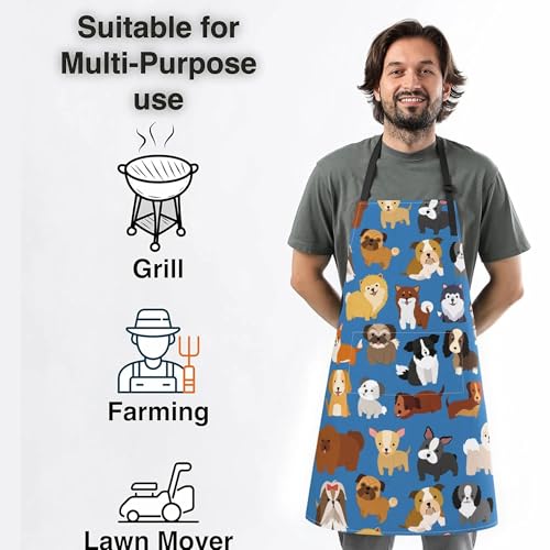 Dog or Paw Apron - 33" x 28" Large with 26" Waist Ties, Lightweight, with 2 Pockets for Your Cooking Essentials - style: Dog and Puppy