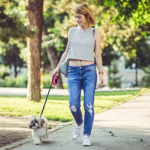 Retractable Dog Leash for Medium - Small Dogs and Cats - 16.5FT Tangle Free, Heavy Duty Walking Leash with Anti Slip Handle, Pause and Lock Strong Nylon Tape - color: Pink