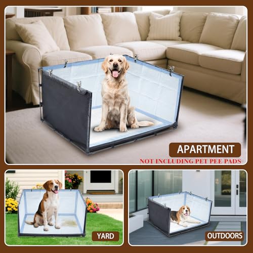 Dog Litter Box Indoor for Medium Dogs,Pee Pad Holder with High Walls(34.64"*28.34"*17.72"),No-Spill Pee Pad Holder with Foldable Pet Toilet,Easy Clean Puppy Litter Box for Dogs (Large) - size: Large