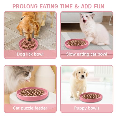 Fhiny Slow Feeder Dog Bowl, Silicone Dog Puzzle Bowl Slow Feeder Puppy Bowls Slow Eating Modern Lick Mat Design Dishwasher Microwave Fit for Fast Eaters, All Small Medium Dogs Puppy Doggy (Pink) - color: Pink