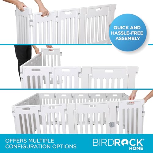 BIRDROCK HOME Dog Playpen w/Door, 16 Panel, 25.6in H | Strong Plastic, Non-Slip Puppy Playpen, Secure Pet Gate | Indoor Outdoor Fence | Configurable Panels | Medium to Large Pets - White - color: White, style: 16 Panels