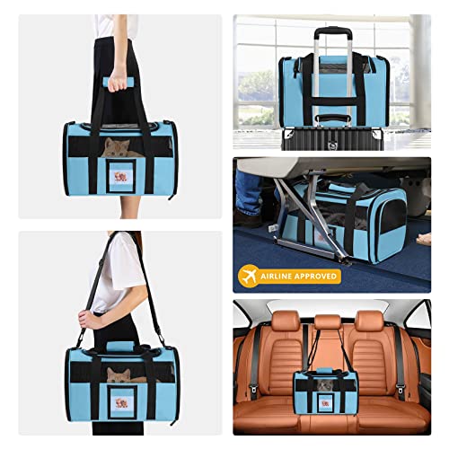 Cat Carrier Dog Carriers Airline Approved for Small Dogs, Kitten, Carriers for Small Medium Cats Under 15lb, Collapsible Soft Sided TSA Approved Pet Travel Carrier-Blue - color: Blue