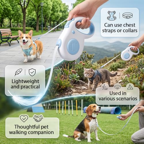 Retractable Dog Leash 5M, Automatic Pet Walking Lead with Hand Brake Lock, 360° Swivel No Tangle, Anti Shock Control for Small Medium Dogs Cats - color: Blue