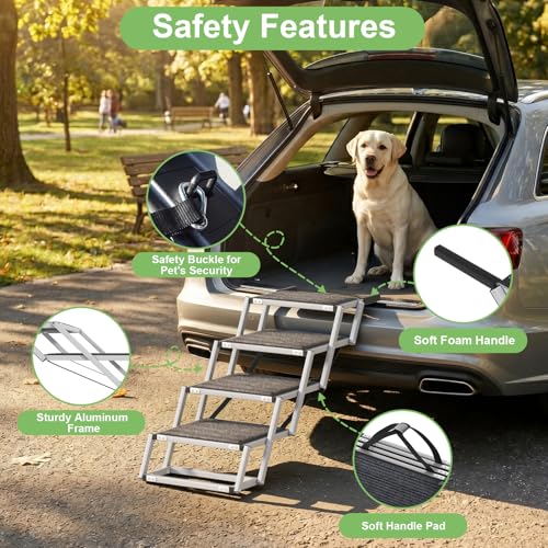 Dog Stairs for Car - Folding Dog Ramp 17" Wide, Portable & Lightweight Dog Steps with Non-Slip Surface & Aluminum Frame, Pet Stairs Supports up to 250 lbs, 4 Steps - size: 17.3*13 in