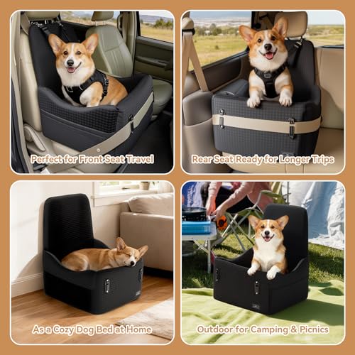 PETSFIT Dog Booster Car Seat for Small/Medium Dogs Up to 35 lbs โ Patented Safety System, 5" Memory Foam Pet Car Seat, Fully Detachable and Washable Cover, Front/Back Seat Travel Booster (Black) - color: Black