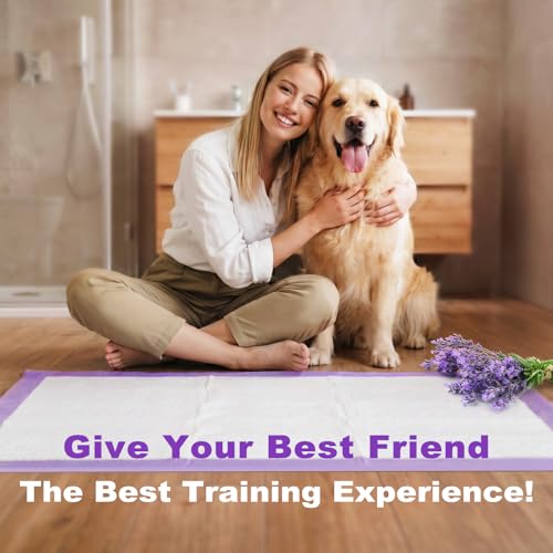 MIZOK Puppy Pads 28x34in Lavender Scented, Dog Pee Pads Extra Large Odor Eliminating Ultra Absorbent Up to 8 Cups, 6 Layers Leak-Proof & Quick-Dry Purple (40 Counts) - size: Large 28"x34“ 40 Count