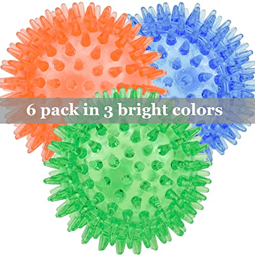 LECHONG 6pack Squeaky Dog Toys Spiky Dog Balls Cleans Teeth and Promotes Dental and Gum Health for Your Pet Squeaker Ball Toys for Aggressive Chewers (S 6PACK) - size: S 6PACK