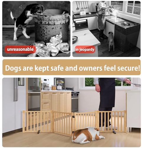 Wooden Freestanding Dog Gate Indoor, 16.9" H No-Painted Dog Gates for Doorways, Pet Gate for Stairs, Foldable Doggy Gate - 4 Panels - size: 【4 Panels】H:16.9"