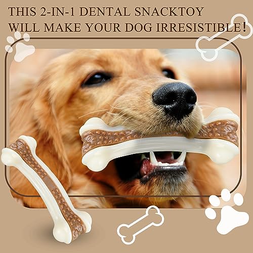 Leyndo 24 Pcs Dog Bones Toys for Aggressive Chewers Tough Nylon Beef Dog Teething Chew Toys for Aggressive Chewers Puppies Medium Large Breeds Teeth Cleaning and Training