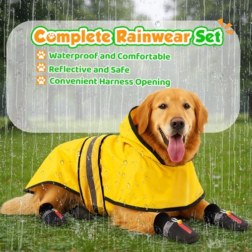 Dog Raincoat and Shoes for Weighing 10-22lbs, Spring Summer Waterproof Dogs Boots & Paw Protectors, Adjustable Pet Poncho with Leash Hole for Large Medium Small Dogs, Yellow(Single Side) - size: 10-22lbs, style: Single Side