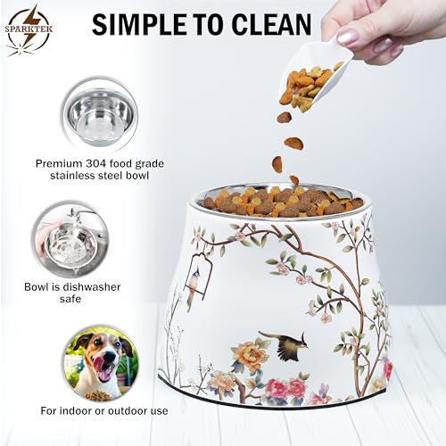 Ceramic Dog Bowl 7 inch Height for (30-55lbs) Medium Size Dogs Includes Food-Grade 304 Stainless Steel Bowls Non-Slip 3.8 Cups(860ml) Bowl Feeder in an Artful and Design (White) - color: White, size: Medium