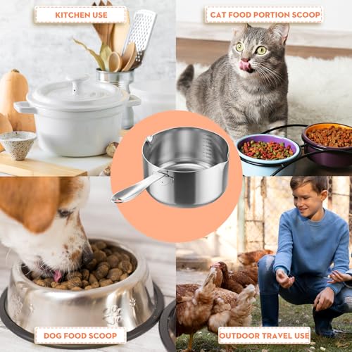 Dog Food Scoop 4 Cup Stainless Steel Measuring Cups Metal Pet Scooper with Inner Precision Scale Measurement for Wet Dry Dog Food(4 CUP) - size: 4 CUP