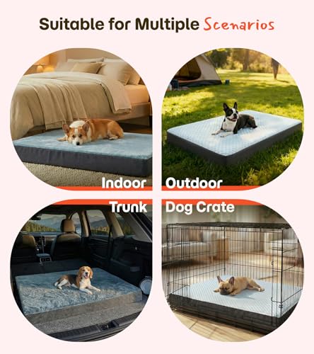Orthopedic Cooling Dog Beds for Large Dogs & Cats, Waterproof Dog Crate Bed Dual Surface Removable Washable Covers, 36 x 27 Inch Pet Bed with Egg Crate Foam - size: 36"L x 27"W x 3"Th