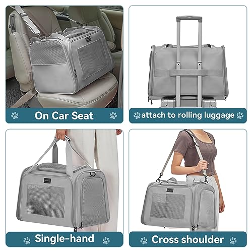 PETSFIT Dog Carrier Cat Carriers for Puppies, Medium Cats up to 25Lbs, Travel Soft Sided Pet Carrier (Large, Grey) - color: New Grey, size: Large