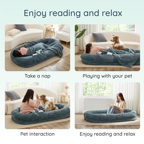 ChiXnuggle Faux Fur Washable Human Dog Bed Cover | 72*40*10,removable replace cover,soft fur,non-slip bottom,bluish grey - color: Bluish Grey, size: Cover (72x40x10)