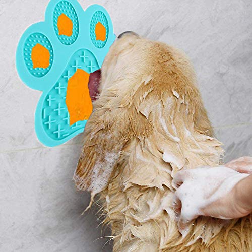 Dog Licking Mat for Anxiety Peanut Butter Slow Feeder Bowls Licking Pad with Strong Suction to Wall for Pet Bathing,Grooming,and Dog Training (Light Blue) - color: Light blue