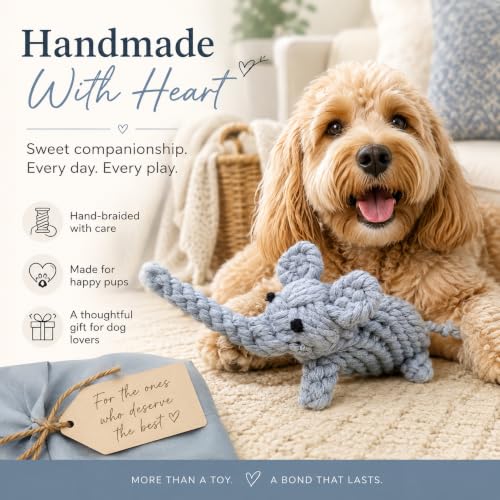 ADUCK Puppy Dog Rope Toy for Teeth Cleaning, Chew-Proof Dental Care & Training Reward | Durable Cotton Heather Gray Elephant for Small & Medium Dogs - color: Grey Elephant