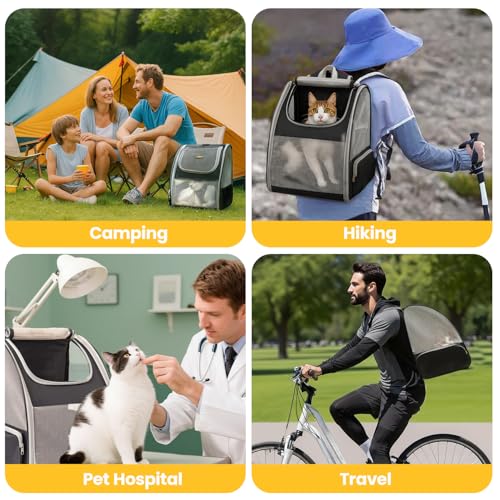 Conlun Cat Backpack Carrier for Small Dogs and Cats Fit Up to 15 Lbs,Small Dog Backpack, Foldable with 3-Side Mesh Windows, Pet Carrier for Travel & Hiking Friendly,Gray - color: Grey