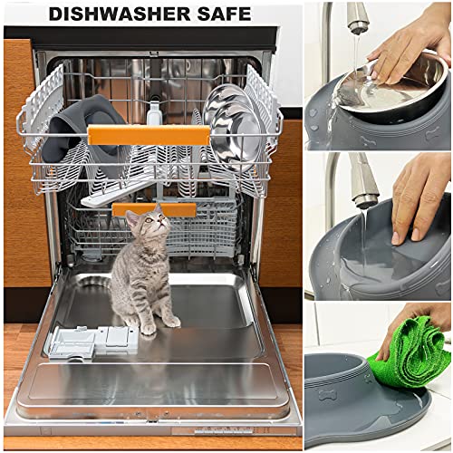 AsFrost Dog Food Bowls Stainless Steel Dog Food and Water Bowl Set, Dog Dishes No Spill Non Slip Silicone Mat, Dog Bowls for Small Medium Size Dogs Cat Puppy Pet Food Feeding Bowls, Grey, 12oz - color: Grey, size: 1½ Cup/12 oz each