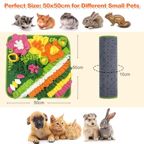 Rabbit Foraging Mat, 20"x20" Pet Snuffle Mat Interactive Snuffle Feeding Toy for Rabbits Guinea Pigs Chinchillas, Washable Pet Feed Game Bunny Toys to Stimulate Natural Foraging Skills
