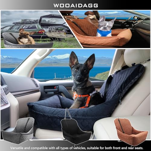 Wooaidagg Dog Car Seat for Small Dogs Up to 25 lbs,Covered Ultra-Soft Fabric and Fill in Memory Foam,Fully Detachable and Washable,2 Clip-On Safety Leashes and Storage Pockets(Black) - color: Black