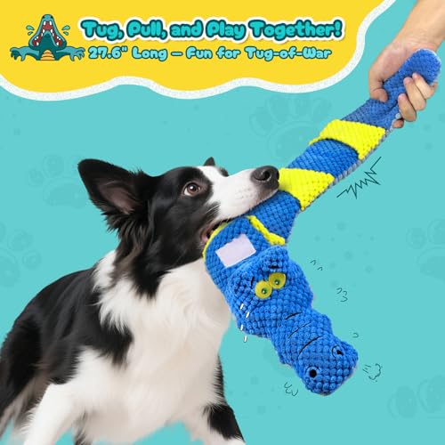 TOOPTATE Interactive Squeaky & Crinkle Dog Puzzle Toys - Plush Dog Enrichment Toys to Keep Them Busy, Cognitive Dog Toys for Small, Medium and Large Dogs - color: Crinkle Crocodile (Blue), size: Medium
