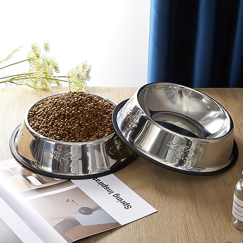 Tanlade 8 Pack Stainless Steel Dog Bowls Metal with Rubber Base Non-Slip Pets Puppy Cats Feeding Food and Water Bowls Dishwasher-Safe for Indoor Small Medium Large Dogs Cats Kitten Rabbit(30 oz) - size: 30 oz