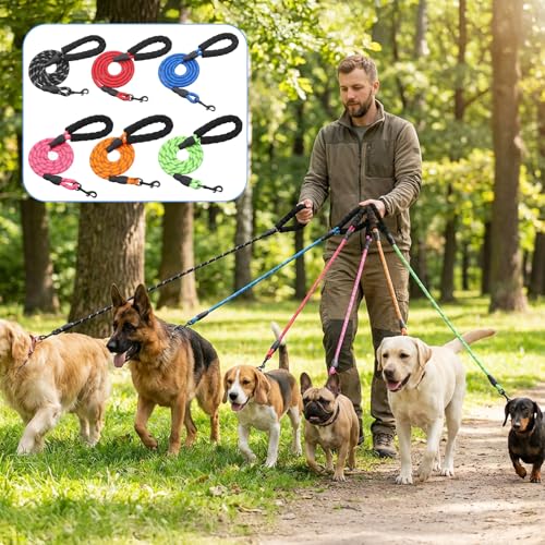 6 Pcs Heavy Duty Rope Dog Leash, 5 FT Nylon Pet Leash with Reflective Thread, Soft Padded Handle Thick Lead Leashs for Large Medium Dogs Small Puppy,0.4inch X 5 FT (18~120 lbs)