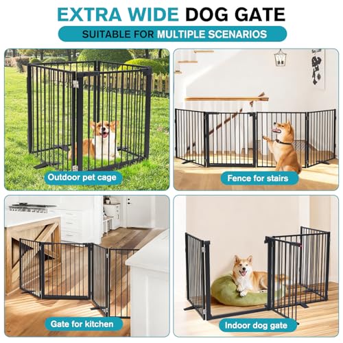 Snagle Paw Extra Wide Dog Gate,Free Standing Dog Fence with Door, Up to 104 Inch Wide Pet Gate with Support Feet for Stairs, Hallways, Doorways, Yard (Black, 4 Panels) - size: Up to 104" W, 4 Panels, Black