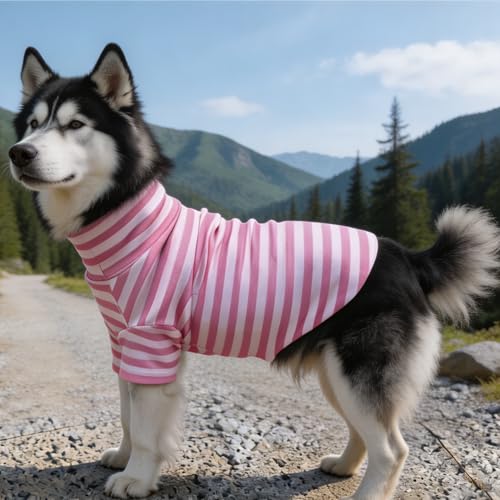 Turtleneck Dog Shirt Cute Doggie Embroidery Super Soft Dog Sweatshirt Stretchy Striped Puppy Pullover for Cats Small Medium Large Dogs (Pink Striped, XX-Large) - color: Pink Striped, size: XX-Large