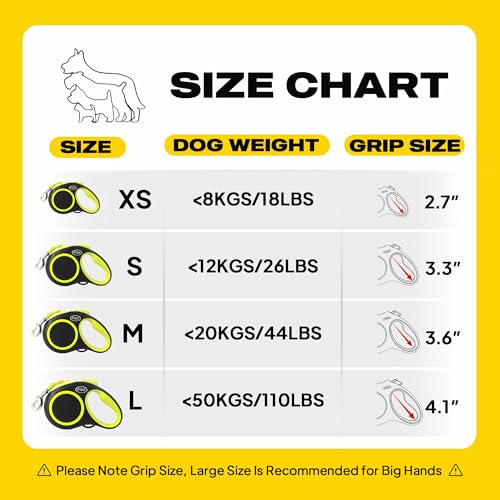 Fida Retractable Dog Leash, Reflective 16ft Heavy Duty Pet Walking Leash for Small/Medium Dog up to 26 lbs, Tangle Free. One-Hand Brake (Small, Neon Yellow) - color: Neon Yellow, size: Small