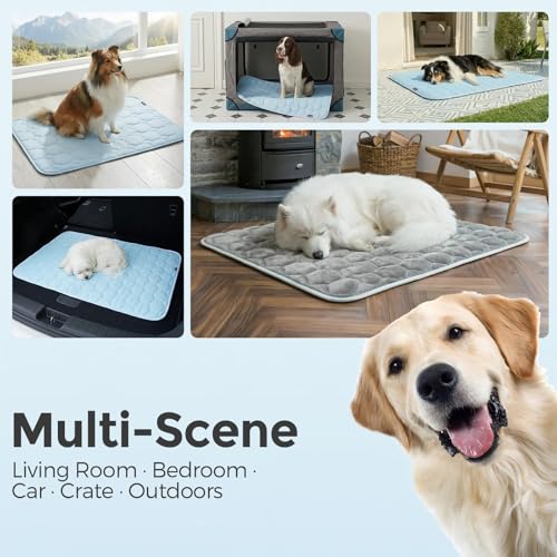 Sytopia 35" x 24" Dog Cooling Mat for Large Dogs, Q-Max>0.5 All Season Thin Breathable Crate Pad Indoor for Pet, Portable Washable & Non-Toxic Kennel Mat for Summer Active Dog, Light Blue - size: Large