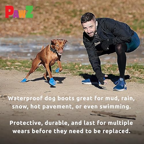 PawZ Rubber Dog Boots for Tiny Paws - All-Weather Waterproof Dog Shoes, Anti-Slip Traction for Rain, Snow, Mud & Hot Pavement - Pull-On Dog Booties, Black - Tiny (0.5" - 1") - Pack of 24 - size: Tiny