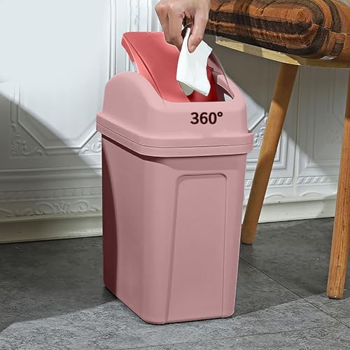 Bathroom Trash Can with Lid ,5.5 Gallons, Plastic Garbage Can with Lid, Waste Basket,trash Bin,garbage Bin ,dog Proof Trash Can for Office, Bathroom, Kitchen, Living Room, Bedroom, Outdoor, Dorm - color: Pink