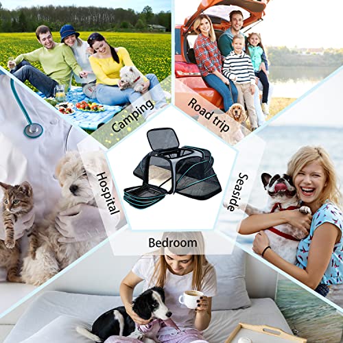 Cat/Dog Airline Approved Expandable Pet Carrier for Small Pets - Removable Pad, Pockets, TSA Compliant - size: 43.0"L x 32.0"W x 12.0"H
