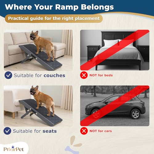Dog Ramp for Couch – Non-Slip, Sturdy Build Foldable Wooden Dog Ramp – Supports up to 200 lbs – 7 Adjustable Heights (14"–20.5") – Enhanced Stability – Birchwood Pet Ramp for Small Dogs – Gray - color: Gray