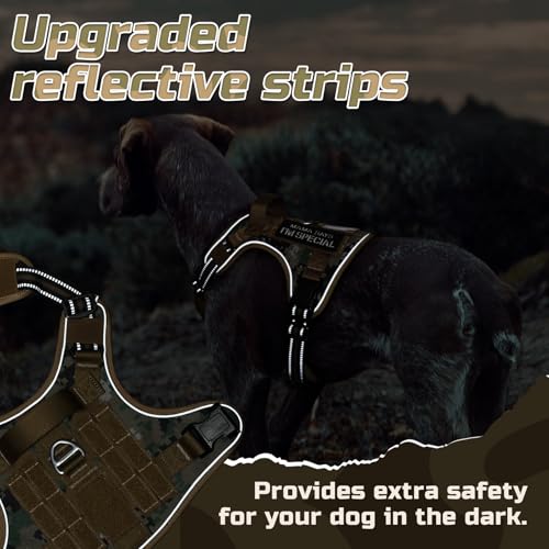rabbitgoo Tactical Dog Harness Medium Sized Dog, No Pull Military Service Vest with Handle & Molle, Easy Control for Training Walking, Adjustable Reflective Straps, Brown camo, M - color: Brown camo, size: Medium
