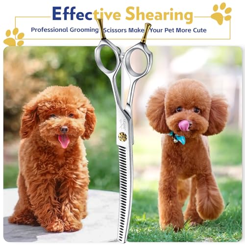 JASON Dog Shears for Grooming - 7" Up-curved Thinning Scissors with 55%-60% Thinning Rate, Japanese 440C Stainless Steel Dog Grooming Blenders with Adjustable Screw (35 Teeth, Silver) Christmas Gift - style: Up-curved Chunkers01