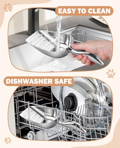 Stainless Steel Cat-Dog Food-Scoop Measuring 1-Cup, Pet Food Scoop with Measuring Lines For Dogs, Cats, And Kitchen Use, Dishwasher Safe