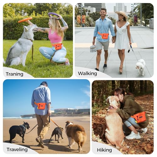 Dog Treat Pouch, Powerful Magnet Closure Device Dog Training Treat Bag Large Capacity Pet Treat Pouch with Poop Bag Dispenser Treat Bag for Dog Training with Metal Waistband Clip (Orange) - color: Orange