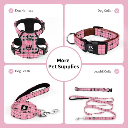 NESTROAD Dog Collar and Leash Set,Soft Neoprene Pet Collar with Quick Release Buckle,Adjustable Nylon Dog Collars for Small Medium Large Dogs(Small,Cherecked Pink) - color: Checkered Pink, size: Small