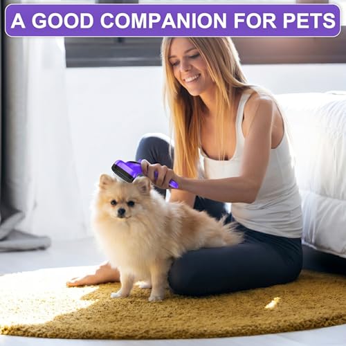 Self Cleaning Slicker Brush for Dog and Cat Deshedding, Purple | Shedding Brush for Dogs & Cats, One-Click Retractable Bristles for Easy Cleaning Flying Hair at Home - color: Purple 1 PCS