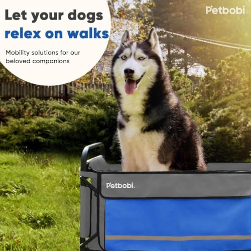 Petbobi Dog Wagon Stroller for Large & Medium Dogs, 2-in-1 Push Pull Pet Cart with Ramp, Foldable Wagon, 360° Swivel Wheels, Adjustable Handles, Safety Leashes, Blue - color: Blue