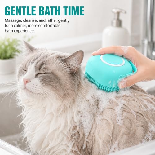 Soft Silicone Pet Bath Massage Brush for Dogs & Cats, Gentle Grooming Cleaning Tool for Puppy Kitten Washing, Blue - color: Blue